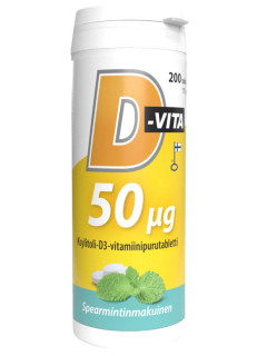 Жевательные таблетки с ксилитом и витамином D3 50 мкг со вкусом лакрицы D-vita-purutabletti  200 таб