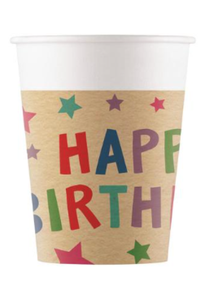 Картонные кружки Kraft Happy Birthday со звездами FSC 200 мл 8шт