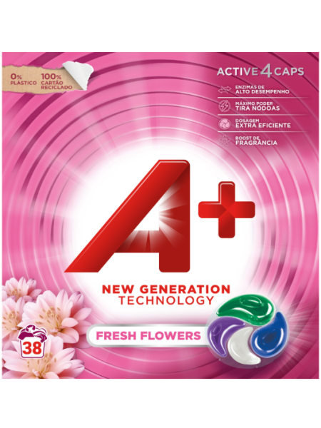 Капсулы для стирки А+ Fresh Flowers 4в1 38 шт для всех видов ткани