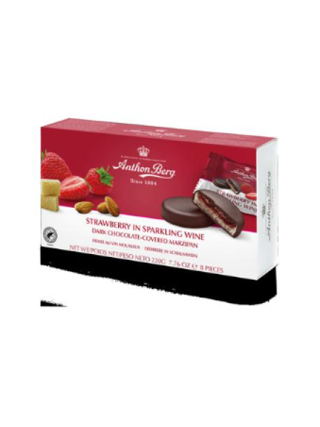 Клубника в игристом вине в шоколаде Anthon Berg  220 г с марципановой начинкой 