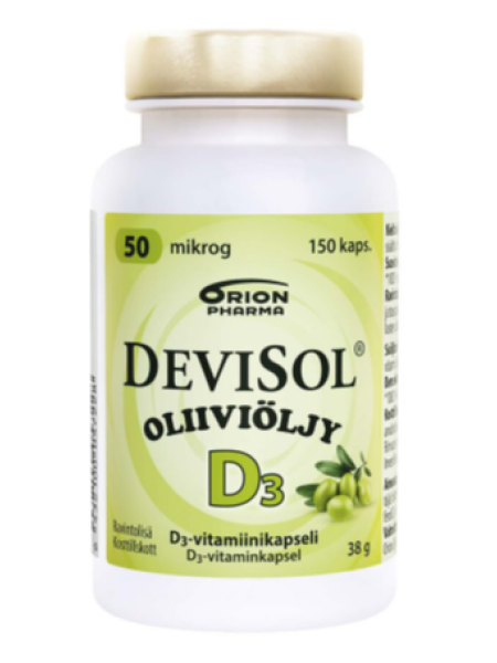 Капсулы с витамином D3 Devisol Oliiviöljy 50 mikrog 150 капсул с оливковым маслом
