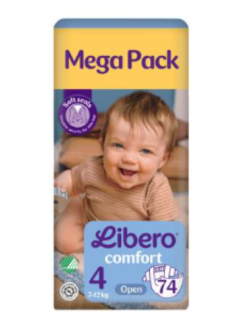 Подгузники LIBERO Comfort на липучке размер 4, 74 шт 7-12 кг